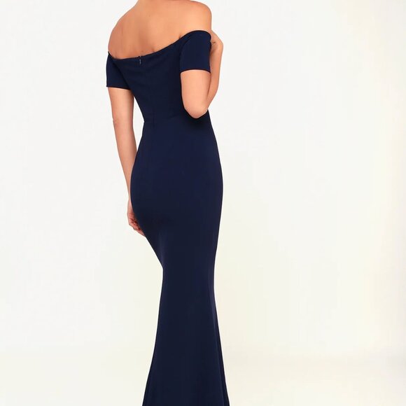 Lulus Lynne Navy Blue Off-the-Shoulder Maxi Dress, XS - Picture 3 of 16